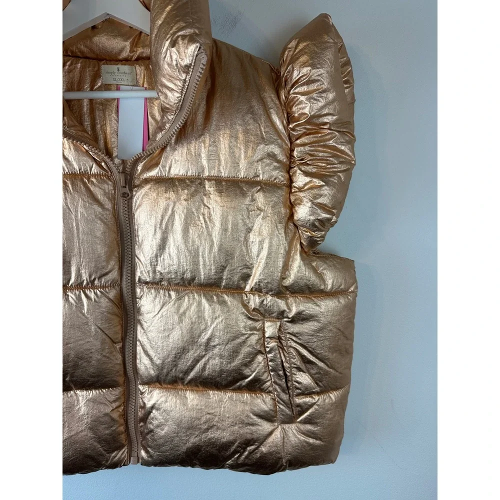SIMPLY SOUTHERN Metallic Gold Puffy Vest Lightweight Zip Front NWT XL/XXL